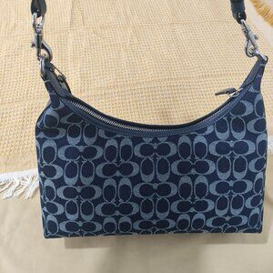 Coach Denim Blue Signature Monogram Hobo Shoulder Bag